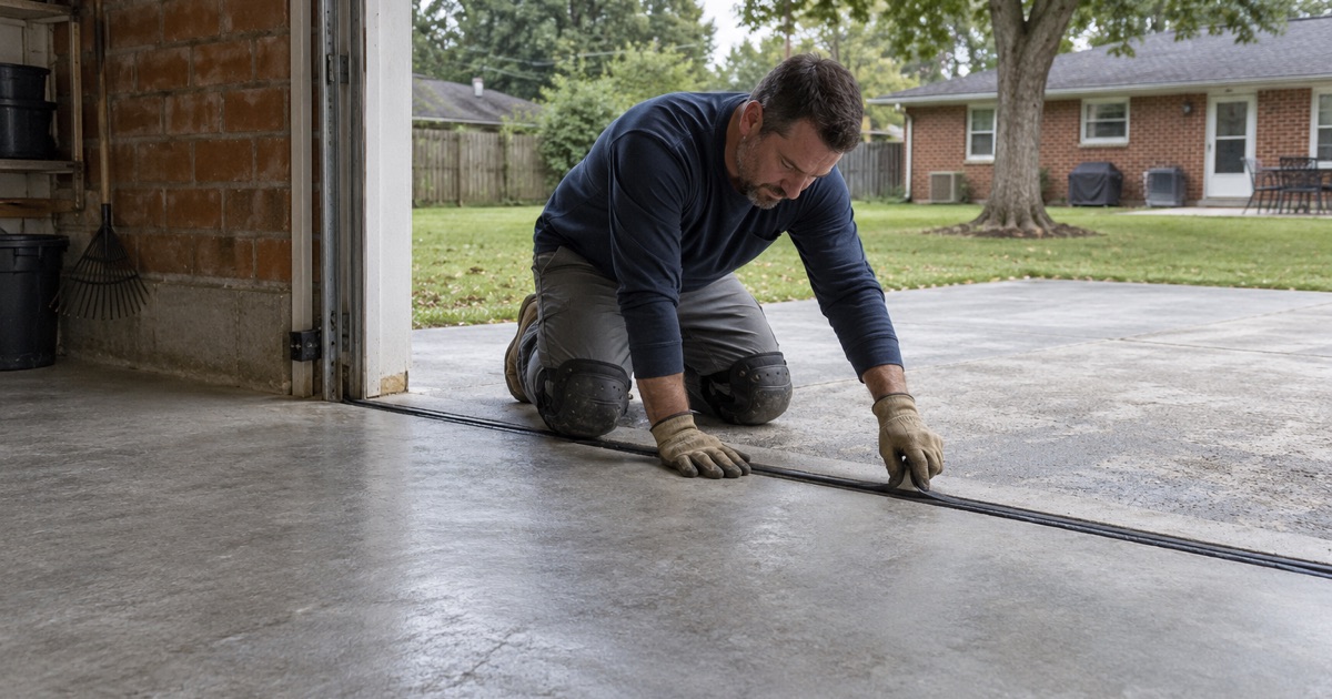 A ground Brookfield garage slab sloped to its apron joint, ready for a coating rather than replacement